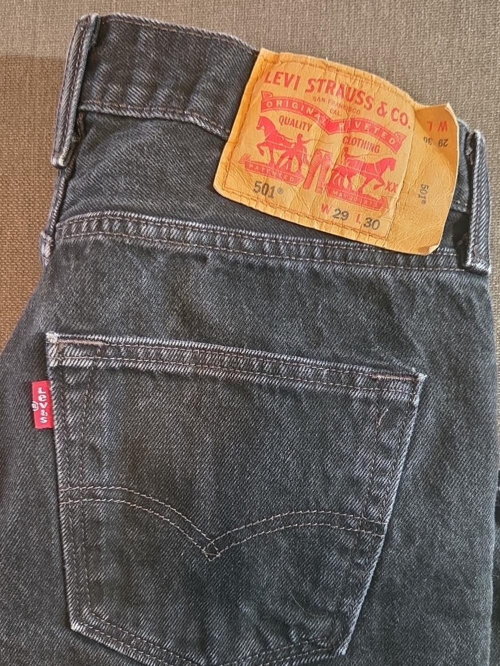 Levi's Men's Straight Jeans in Black with Tan Patch